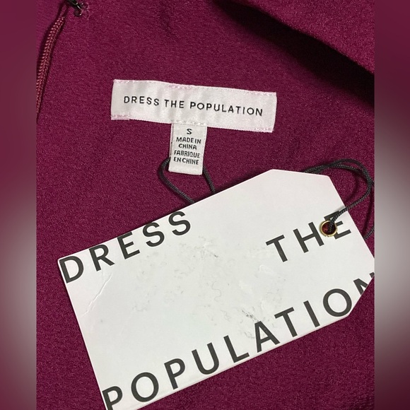 NWT Dress the Population Alicia Mixed Media Dark Magenta Midi Dress - Sz S - Picture 6 of 9